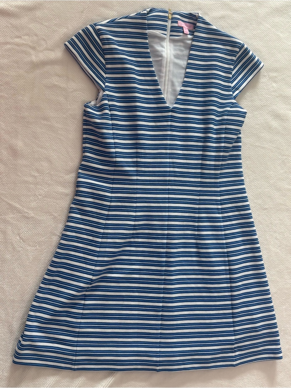 Lilly Pulitzer Blue and White Striped V-Neck Dress